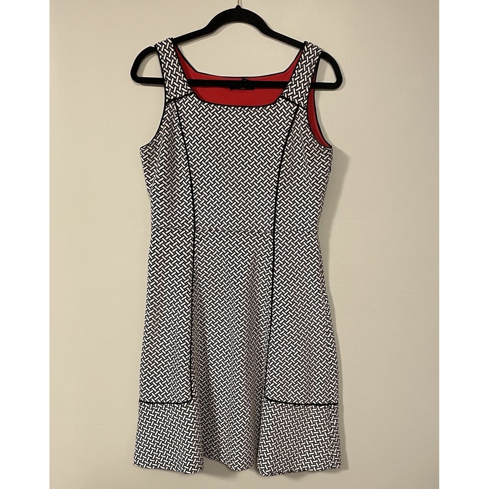 Lands End A-Line‎ Dress Womens 8 Navy White Red Sleeveless Herringbone 4th July